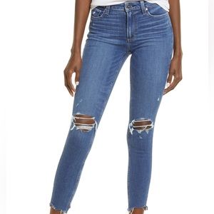 PAIGE Hoxton Ripped Chewed Hem Ankle Skinny Jeans On the Rocks Destructed - 24